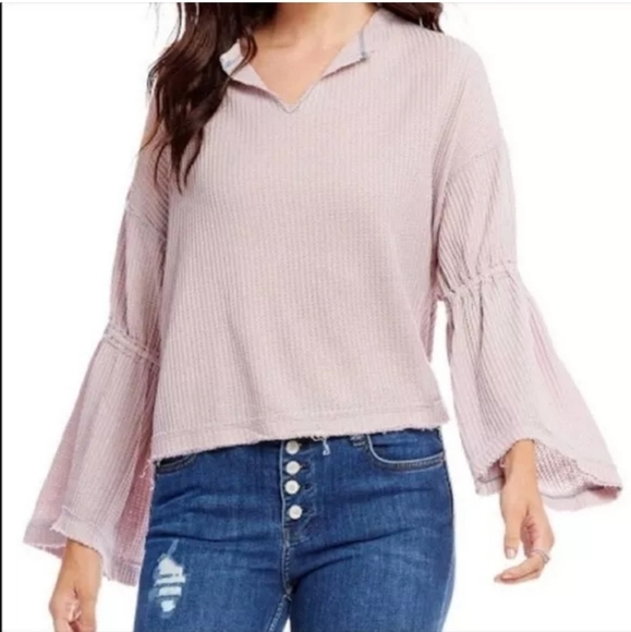 Free People Dahlia Waffle Knit Bell Sleeve  Blouse size Small in Lilac 💜 Small - Picture 1 of 12
